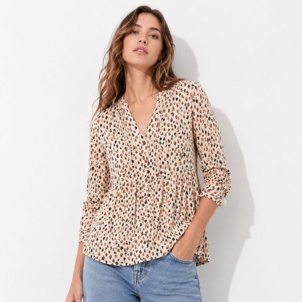 Anthropologie Maeve Printed Button Front Babydoll Cottagecore Tunic Blouse Top S